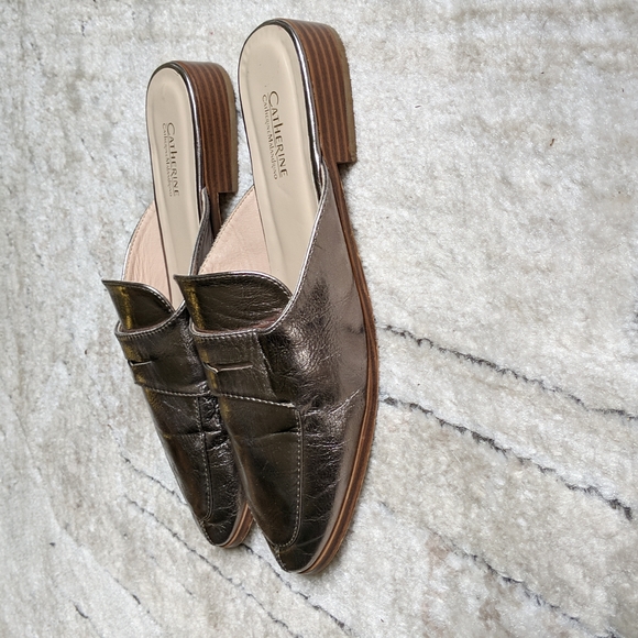 Catherine Malandrino Tuxedo silver metallic slip on loafer mules size 8.5 - Picture 3 of 10